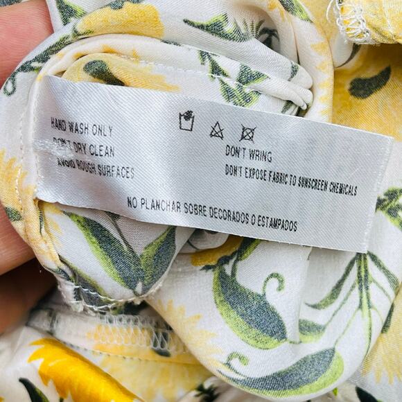 Agua by Agua Bendita Mango Mimosa Midi Dress S Silk White Yellow Floral Rare - Picture 13 of 16